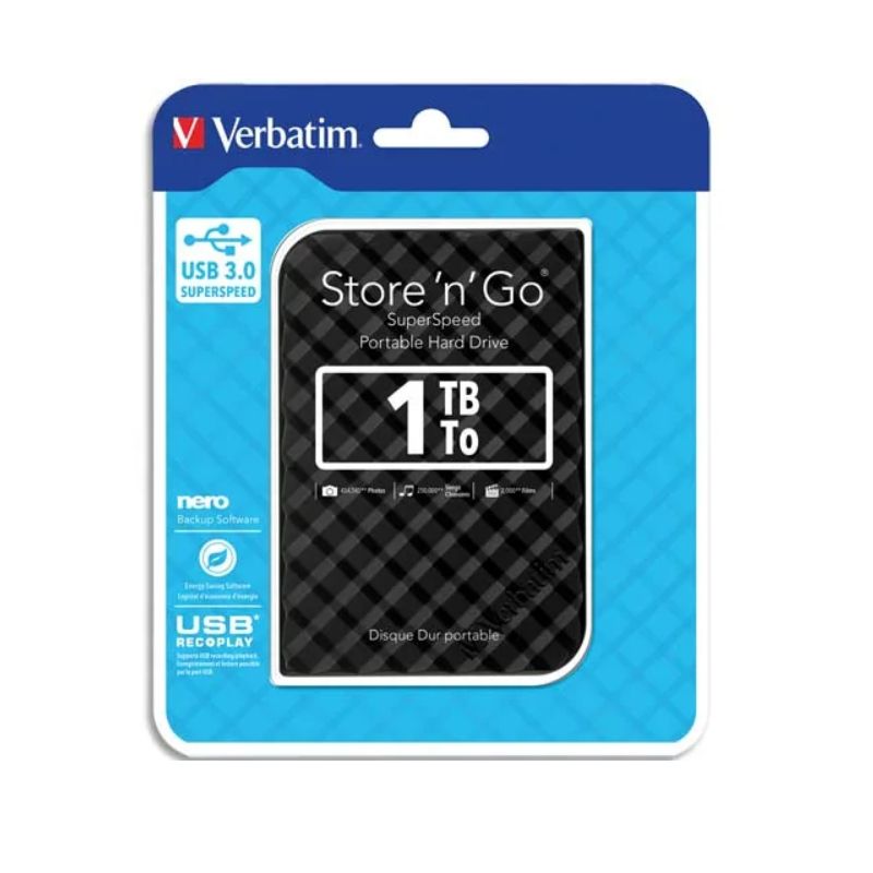 VERBATIM Disque dur 2,5 USB 3.0 Store'N'Go Style 1To Noir VERBATIM Disque dur 2,5 USB 3.0 Store'N'Go Style 1To Noir
