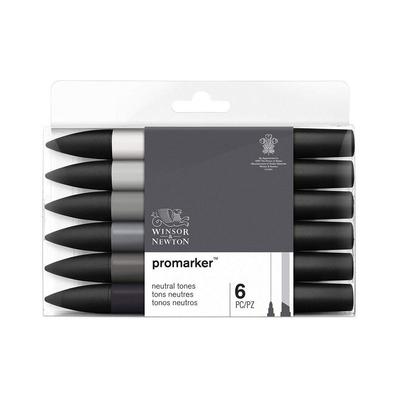 WINSOR & NEWTON Set 6 marqueurs double pointe PROMARKER Tons neutres WINSOR & NEWTON Set 6 marqueurs double pointe PROMARKER Tons neutres