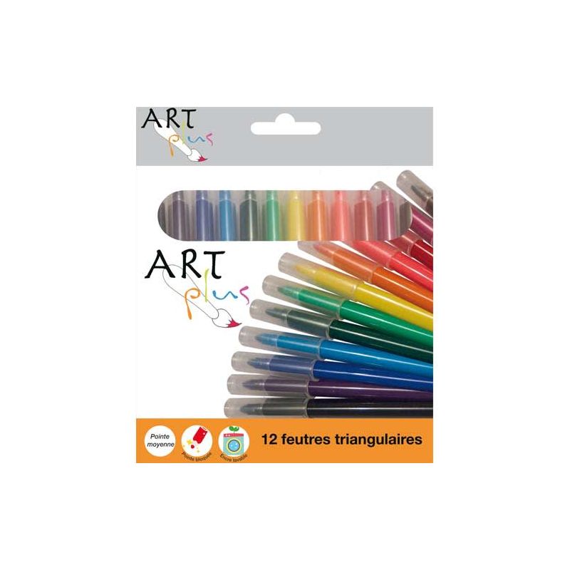 ART PLUS Etui de 12 feutres triangulaires pointe moyenne ART PLUS Etui de 12 feutres triangulaires pointe moyenne