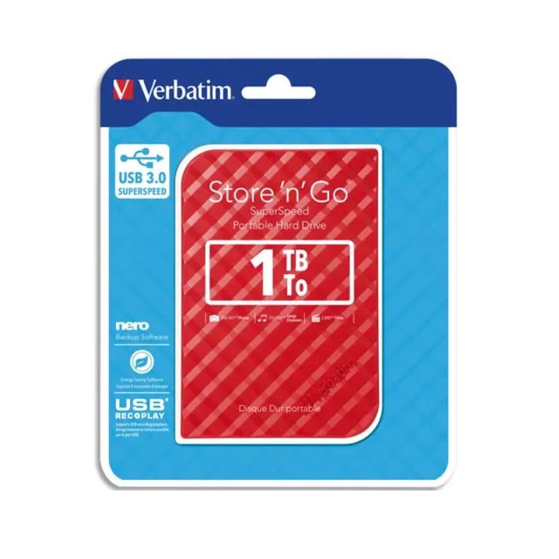 VERBATIM Disque dur 2,5 USB 3.0 Store'N'Go Style 1To Rouge VERBATIM Disque dur 2,5 USB 3.0 Store'N'Go Style 1To Rouge