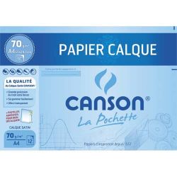 CANSON Pochette de 12 feuilles 24x32cm papier calque 70g. Avec pastilles repositionnables