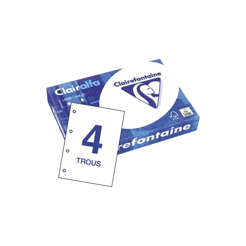 CLAIREFONTAINE Ramette de 500 feuilles papier Blanc CLAIRALFA 80 grammes format A4 perforé 4 trous CLAIREFONTAINE Ramette de 500 feuilles papier Blanc CLAIRALFA 80 grammes format A4 perforé 4 trous