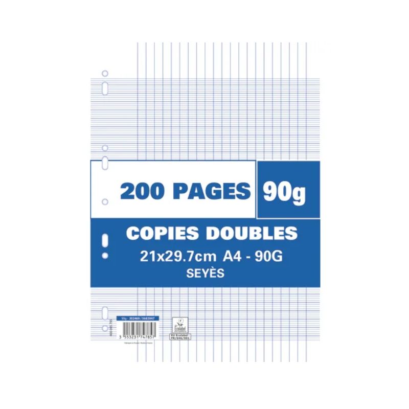 Sachet de 200 pages copies doubles grand format A4 grands carreaux Sachet de 200 pages copies doubles grand format A4 grands carreaux