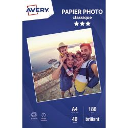 AVERY Boîte de 40 feuilles de papier photo brillant A4 jet d'encre 180 g/m²