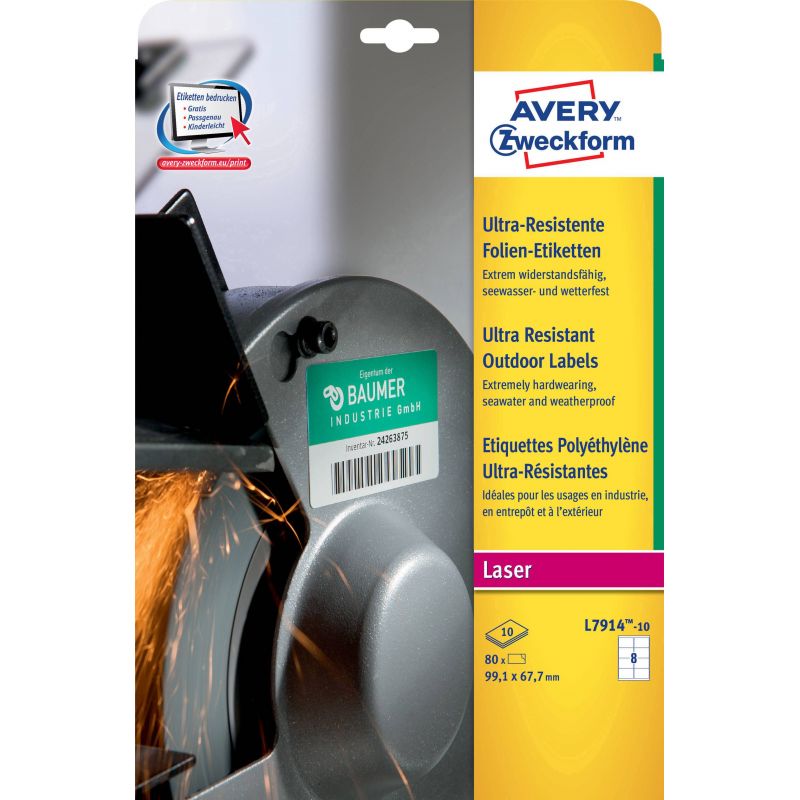 AVERY Boîte de 80 étiquettes ultra-résistantes 99,1x67,7 mm AVERY Boîte de 80 étiquettes ultra-résistantes 99,1x67,7 mm