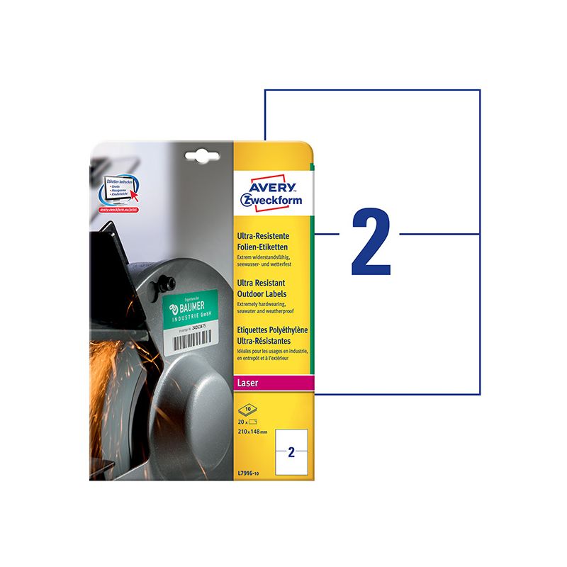 AVERY Boîte de 20 étiquettes ultra-résistantes 210x148 mm AVERY Boîte de 20 étiquettes ultra-résistantes 210x148 mm