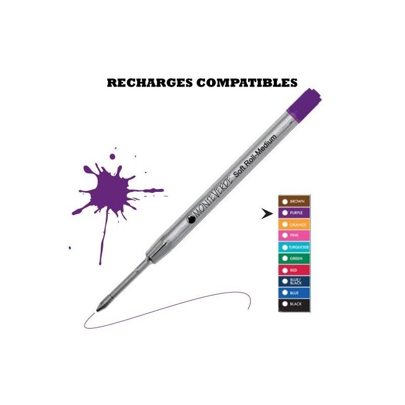 Monteverde - recharge compatible Parker - stylo bille - Billet metal - Violet - Moyenne Monteverde - recharge compatible Parker - stylo bille - Billet metal - Violet - Moyenne