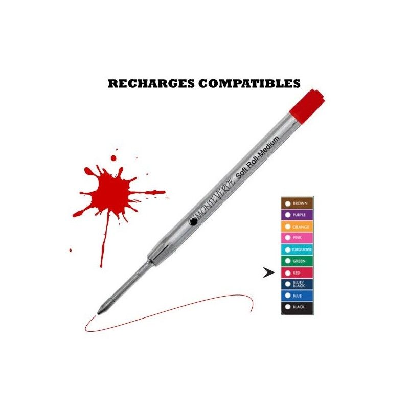 Monteverde - recharge compatible Parker - stylo bille - Billet metal - Rouge - Moyenne Monteverde - recharge compatible Parker - stylo bille - Billet metal - Rouge - Moyenne