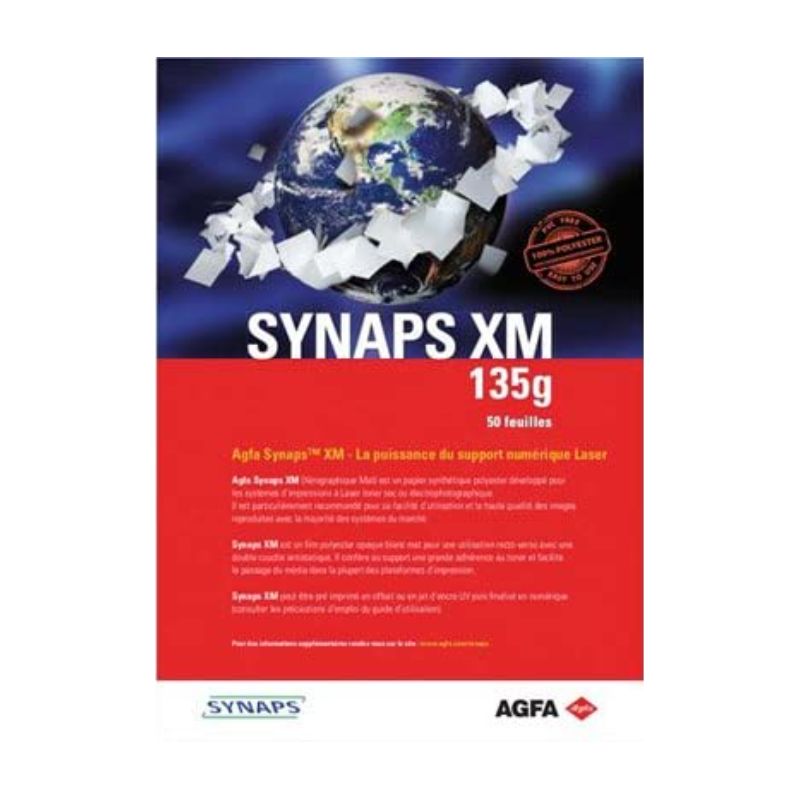 Lot de 3 paquets de 250 feuilles, SYNAPS XM135, support indéchirable polyester mat, pour toner sec, 120µ, 135g, A4 Lot de 3 paquets de 250 feuilles, SYNAPS XM135, support indéchirable polyester mat, pour toner sec, 120µ, 135g, A4