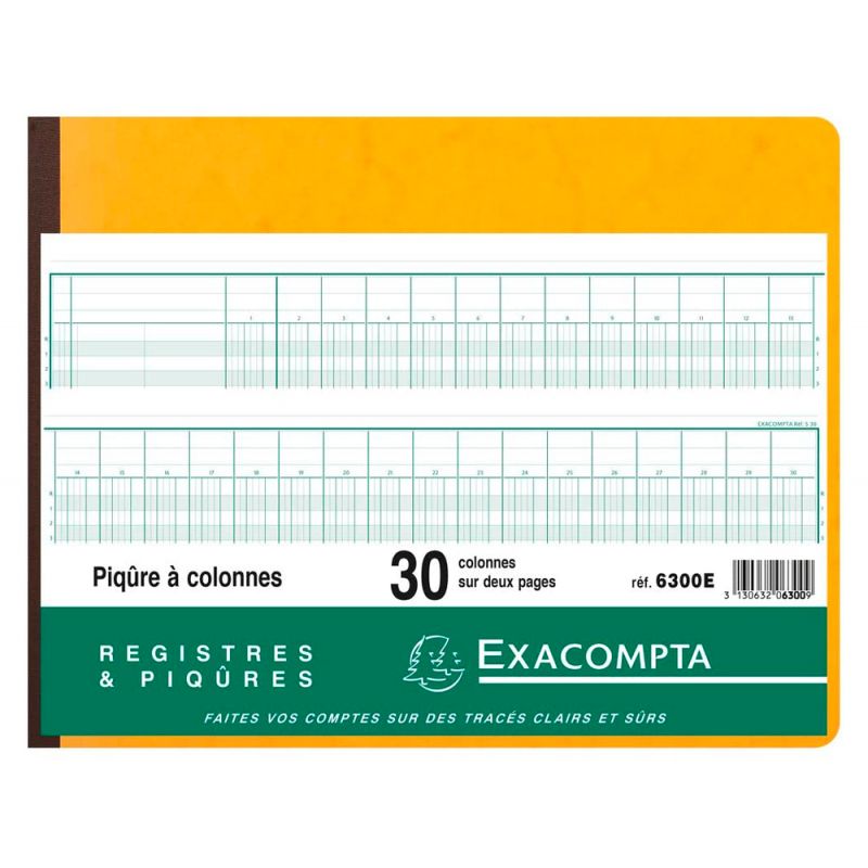Registre piqûre exacompta colonnes 320x250mm 31 lignes 30 colonnes/2 pages 80 pages Registre piqûre exacompta colonnes 320x250mm 31 lignes 30 colonnes/2 pages 80 pages