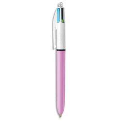 BIC Stylo bille rétractable 4 Couleurs FUN. Pointe Moyenne. Corps Violet. Coloris encre fun assortis