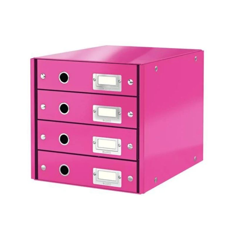 LEITZ Module de classement 4 tiroirs WOW en carton recouvert de polypropylène. Coloris Rose. LEITZ Module de classement 4 tiroirs WOW en carton recouvert de polypropylène. Coloris Rose.