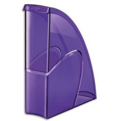 CEP Porte-revues HAPPY en polystyrène translucide - Dimensions H31 x P27 cm, dos 8,5cm. Coloris violet