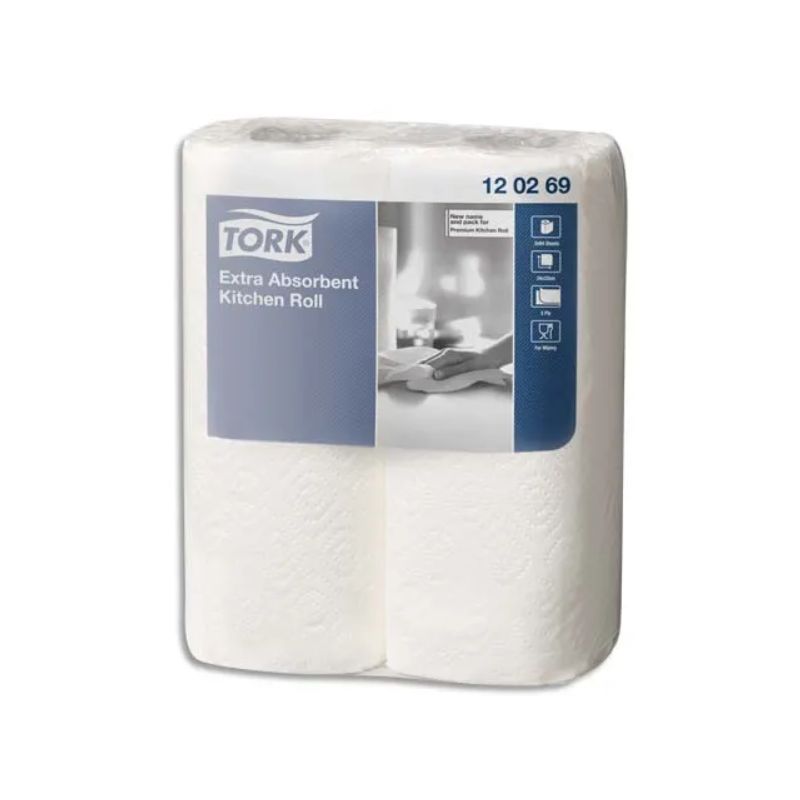 TORK Paquet de 2 rouleaux Essuie-tout Premium Extra absorbant gaufré 2 plis 64 formats 23 x 24 cm TORK Paquet de 2 rouleaux Essuie-tout Premium Extra absorbant gaufré 2 plis 64 formats 23 x 24 cm