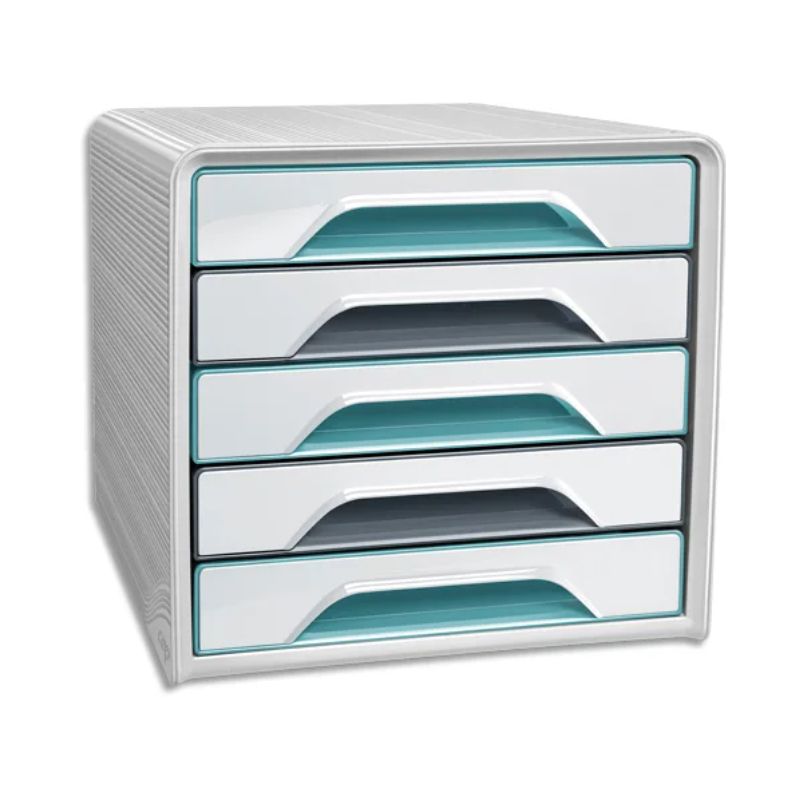 CEP Module de classement SMOOVE 5 tiroirs. Dim (lxhxp) : 36x27,1x28,8 cm. Coloris blanc et vert d'eau CEP Module de classement SMOOVE 5 tiroirs. Dim (lxhxp) : 36x27,1x28,8 cm. Coloris blanc et vert d'eau