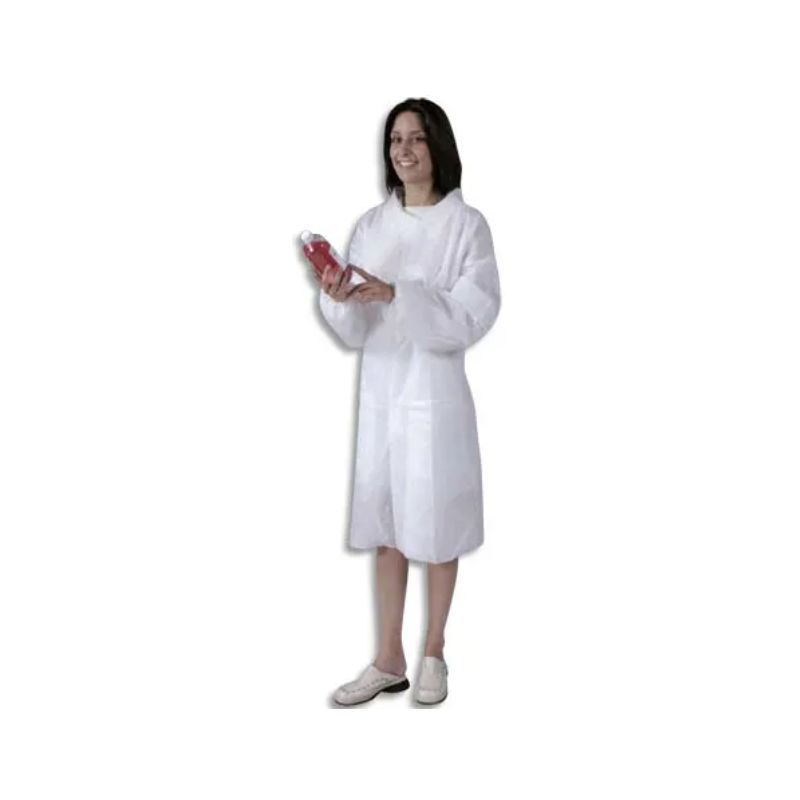 EPI Blouse visiteur Blanche non-tissé 100% polypropylène fermeture à boutons, 2 poches taille unique EPI Blouse visiteur Blanche non-tissé 100% polypropylène fermeture à boutons, 2 poches taille unique