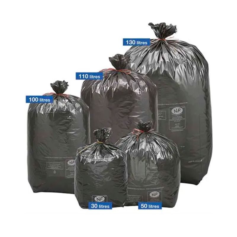 Boîte de 200 sacs poubelles traditionnels 130 litres renforcés Noir 82x120cm 34 microns NFE Boîte de 200 sacs poubelles traditionnels 130 litres renforcés Noir 82x120cm 34 microns NFE