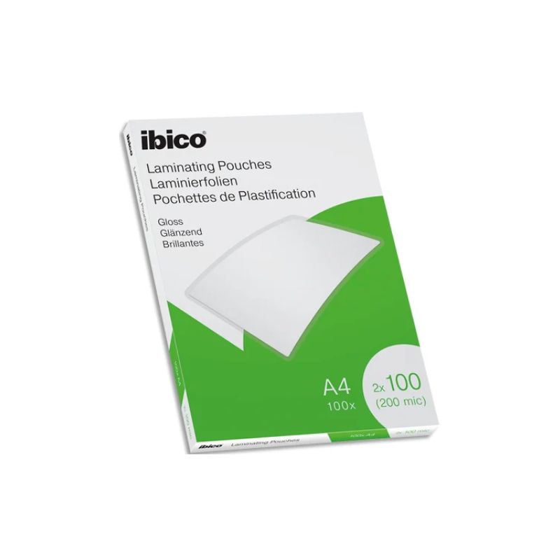 IBICO Pack de 100 pochettes de plastification brillantes A4, 100 microns 627317 IBICO Pack de 100 pochettes de plastification brillantes A4, 100 microns 627317