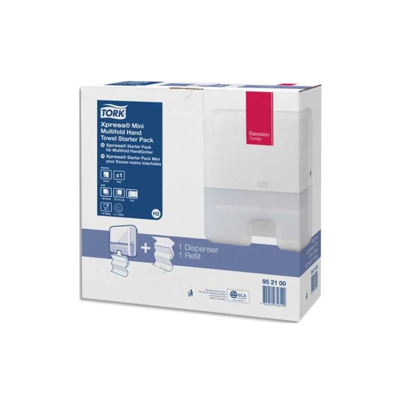 TORK Pack H2 Xpress Starter Distributeur essuie-mains Mini + recharge interfoliés doux Advanced 2 plis Z TORK Pack H2 Xpress Starter Distributeur essuie-mains Mini + recharge interfoliés doux Advanced 2 plis Z