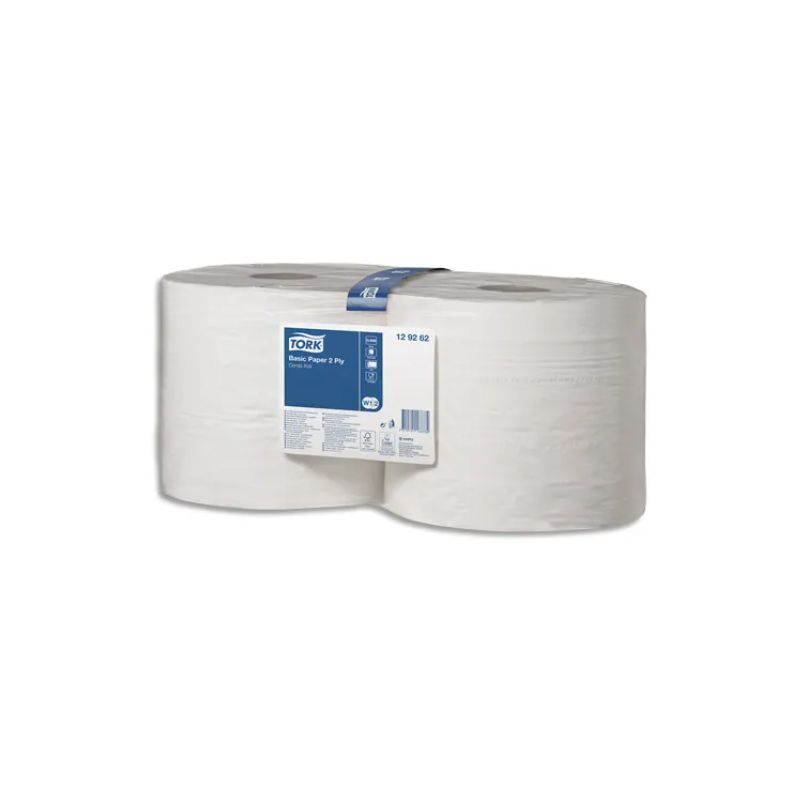 TORK Lot de 2 bobines Papier d'essuyage Basic dévidage central 2 plis 1000formats prédécoup 350m Blanc TORK Lot de 2 bobines Papier d'essuyage Basic dévidage central 2 plis 1000formats prédécoup 350m Blanc