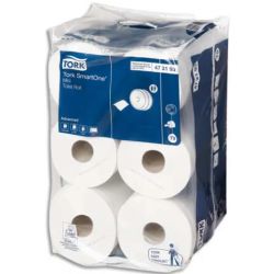 TORK Lot de 12 rouleaux Papier toilette Mini Advanced 2 plis 620 feuilles Ecolabel pour distrib SmartOne