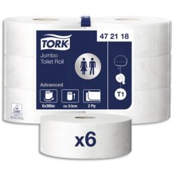 TORK Colis de 6 Bobines de Papier toilette Maxi Jumbo Advanced 2 plis L380 m x D26 cm Blanc uni
