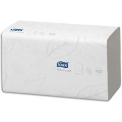 TORK Colis de 15 Paquets de 250 Essuie-mains Advanced 2 plis en V délitable Laurier - Ft 23 x 23 cm Blanc