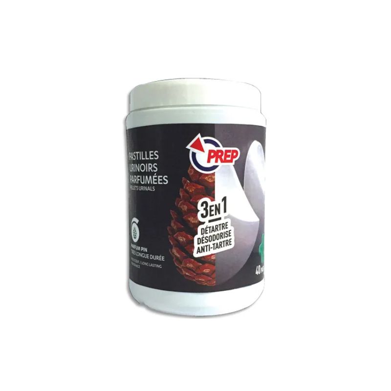 PREP Boîte de 40 pastilles pour urinoirs, nettoie, désodorise, détartre, parfum Pin PREP Boîte de 40 pastilles pour urinoirs, nettoie, désodorise, détartre, parfum Pin