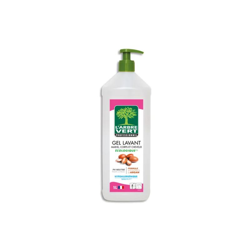 L'ARBRE VERT Flacon poussoir 1 Litre Gel lavant mains corps cheveux parfum karité ambre sans colorant L'ARBRE VERT Flacon poussoir 1 Litre Gel lavant mains corps cheveux parfum karité ambre sans colorant
