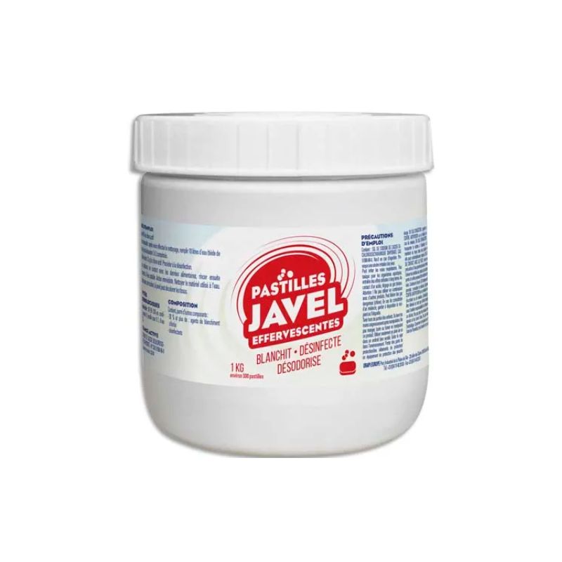 Boîte de 300 Pastilles Javel standards économiques maxi format 1 Kg Désinfection sols et surfaces Boîte de 300 Pastilles Javel standards économiques maxi format 1 Kg Désinfection sols et surfaces