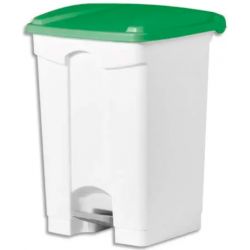 Collecteur à pédale Blanc couvercle Vert en polyéthylène 45 Litres - Dim. : L41 x H60 x P39 cm