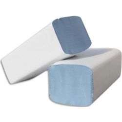 Colis de 30 Paquets de 100 Essuie-mains 2 plis plié en W, Ft 22 x 35 cm Bleu