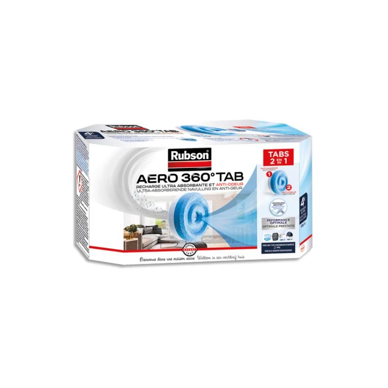 RUBSON Boîte de 4 recharges Aero 360 degré pour absorbeur lutte contre l'humidité et les mauvaises odeurs RUBSON Boîte de 4 recharges Aero 360 degré pour absorbeur lutte contre l'humidité et les mauvaises odeurs