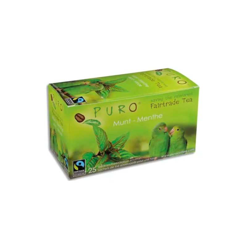 PURO Boîte de 25 sachets de thé Menthe enveloppés 2g Fairtrade Tea PURO Boîte de 25 sachets de thé Menthe enveloppés 2g Fairtrade Tea