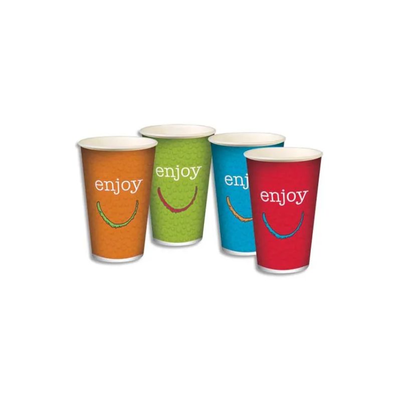 HUHTAMAKI Sachet de 100 gobelets 4 coloris 30cl boissons froides en carton épais - H. 11,75 cm Diam. 8 cm HUHTAMAKI Sachet de 100 gobelets 4 coloris 30cl boissons froides en carton épais - H. 11,75 cm Diam. 8 cm