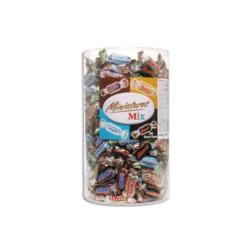 Assortiment de mini bonbons confiseries : Mars, Bounty, Snikers, Twix. Tubo de 296 pièces. 3 kg. Assortiment de mini bonbons confiseries : Mars, Bounty, Snikers, Twix. Tubo de 296 pièces. 3 kg.