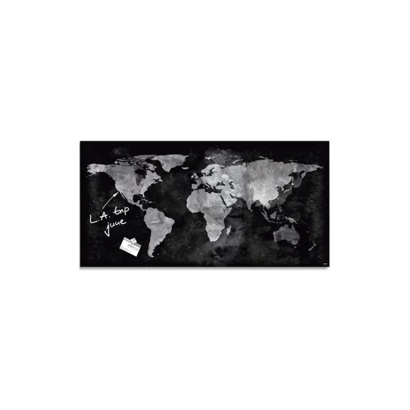 SIGEL Tableau en verre Carte du monde, magnétique, 2 aimants et fixation fournis, Format : L91 x H46 cm SIGEL Tableau en verre Carte du monde, magnétique, 2 aimants et fixation fournis, Format : L91 x H46 cm