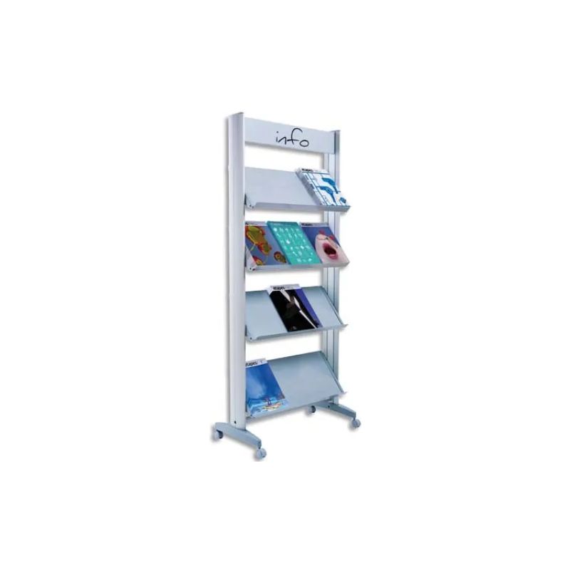 PAPERFLOW Présentoir mobile, 4 tablettes XL orientables. En alu et métal. Dim. L72 x H167,8 x P38,5 cm PAPERFLOW Présentoir mobile, 4 tablettes XL orientables. En alu et métal. Dim. L72 x H167,8 x P38,5 cm