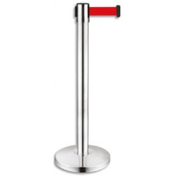 VISO Poteau chromé H91 cm avec sangle Rouge rétractable 2 mètres, en polypropylène et inox