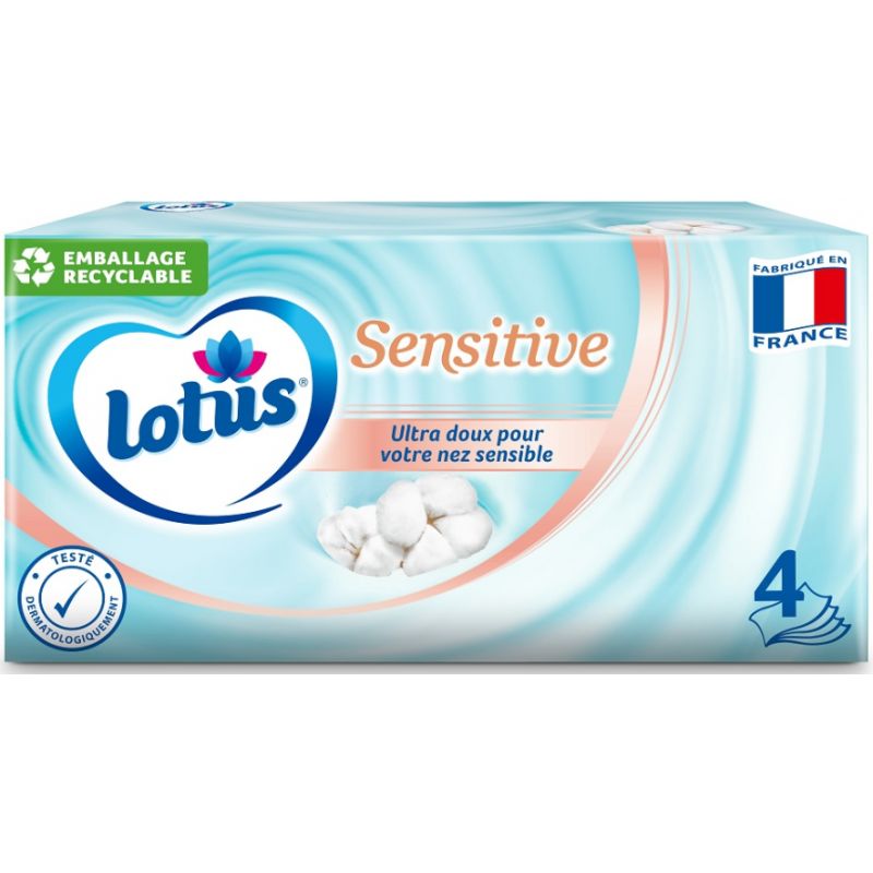 LOTUS sensitive - mouchoirs 4 épaisseurs ultra-doux LOTUS sensitive - mouchoirs 4 épaisseurs ultra-doux