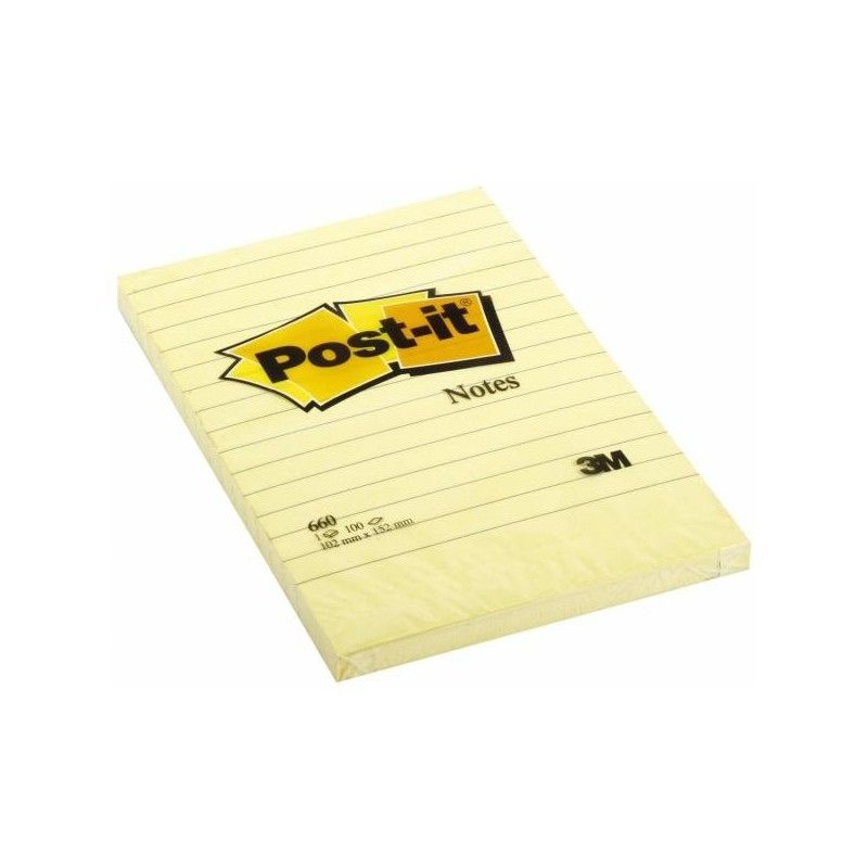 POST-IT Bloc repositionnable de 100 feuilles 102 x 152 mm Jaune ligné POST-IT Bloc repositionnable de 100 feuilles 102 x 152 mm Jaune ligné