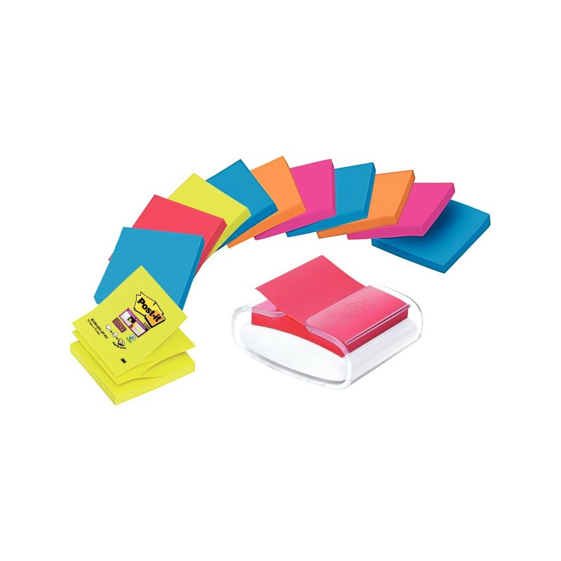 POST-IT Dévidoir Z-notes Pro Blanc rechargeable + 12 blocs Z-notes Super Sticky assortis 76 x 76 mm POST-IT Dévidoir Z-notes Pro Blanc rechargeable + 12 blocs Z-notes Super Sticky assortis 76 x 76 mm