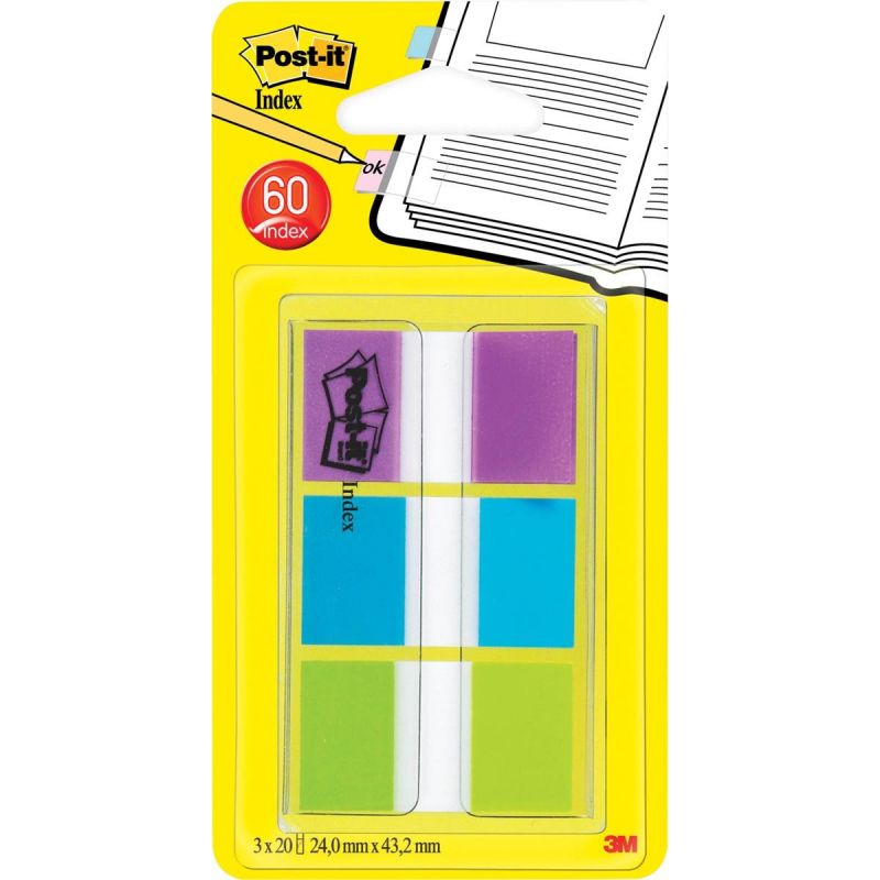 POST-IT Dévidoir 3x20 marque-pages standards Bleu, Vert, Violet POST-IT Dévidoir 3x20 marque-pages standards Bleu, Vert, Violet