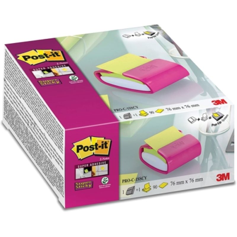 POST-IT Dévidoir z-notes Super Sticky Post-it® PRO Fuchsia + 1 bloc Vert néon 76x76 mm, 90 feuilles POST-IT Dévidoir z-notes Super Sticky Post-it® PRO Fuchsia + 1 bloc Vert néon 76x76 mm, 90 feuilles
