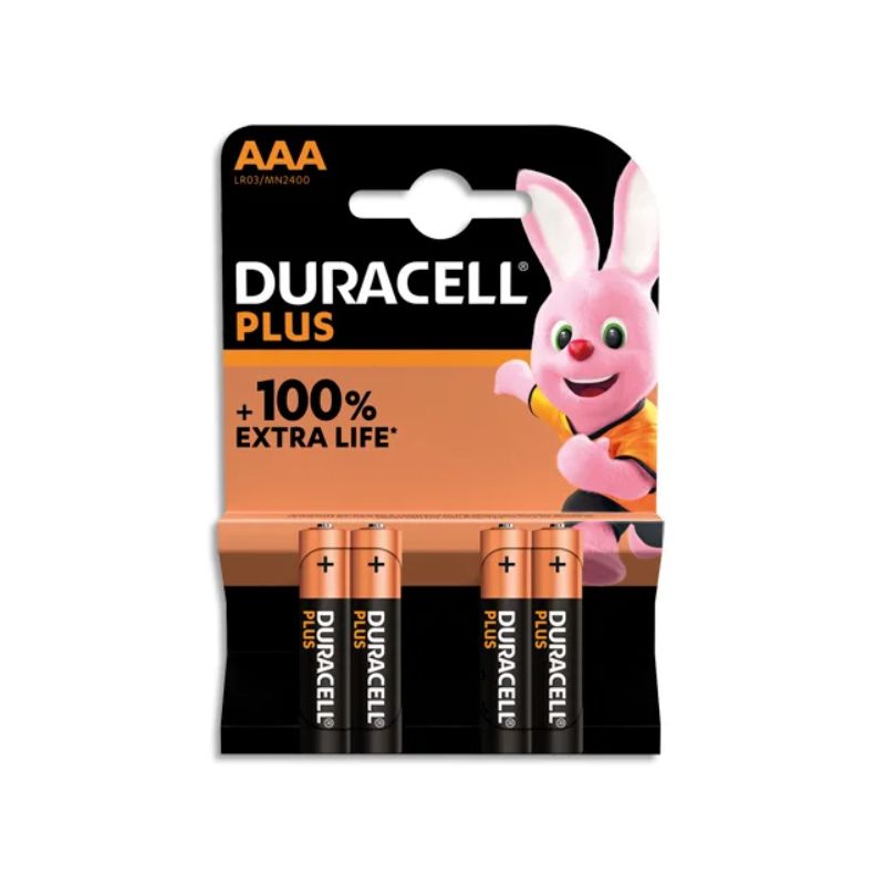 DURACELL Piles alcalines AAA Plus 100%, 1.5V LR03 MN2400, lot de 4 piles DURACELL Piles alcalines AAA Plus 100%, 1.5V LR03 MN2400, lot de 4 piles