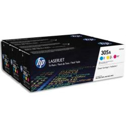 HP 305A CF370AM Pack de 3 Toners Cyan, Magenta et Jaune Authentiques pour HP Color LaserJet Pro M351 / M375 / M451 / M475