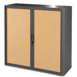 PAPERFLOW EasyOffice armoire démontable corps teinté Anthracite rideau Hêtre L110x H104x P41,5 cm