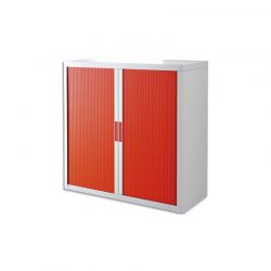 PAPERFLOW EasyOffice armoire démontable corps teinté Blanc rideau Rouge L110x H104x P41,5 cm