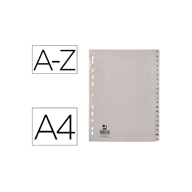 INTERCALAIRE Q-CONNECT POLYPROPYLÈNE A4 210X297MM MULTI-PERFORÉ ALPHABET GRAVÉ ONGLETS COLORIS GRIS INTERCALAIRE Q-CONNECT POLYPROPYLÈNE A4 210X297MM MULTI-PERFORÉ ALPHABET GRAVÉ ONGLETS COLORIS GRIS