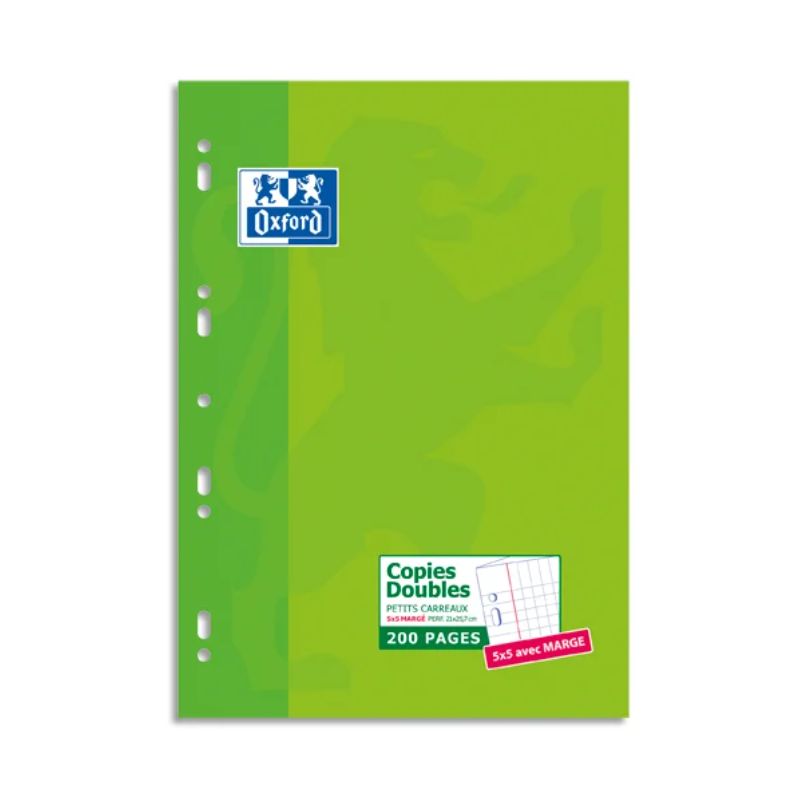 OXFORD Etui 200 pages Copies doubles perforées blanches A4 5x5 margé OXFORD Etui 200 pages Copies doubles perforées blanches A4 5x5 margé